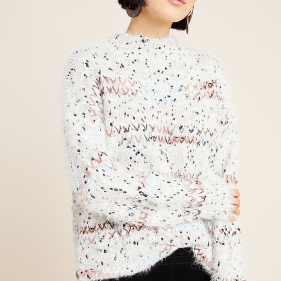 Anthropologie White and Pink Patterned Sweater - Picture 3 of 12